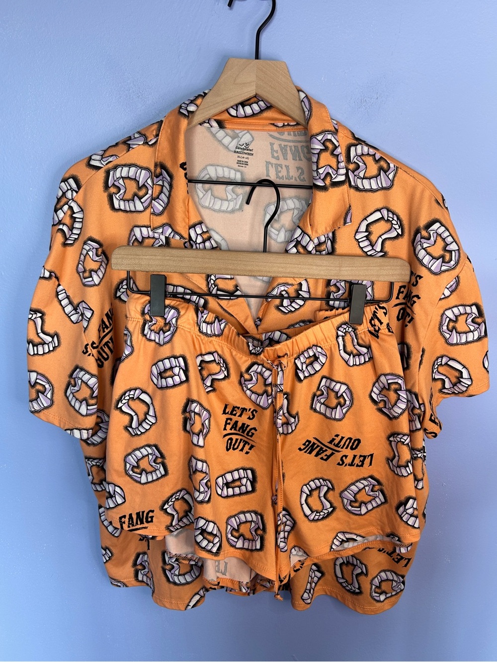 Orange Vampire Teeth Print Two-Piece PJ Set